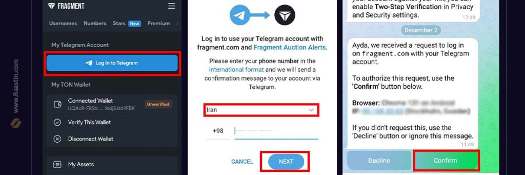 telegram account connection to fragment 1024x341 1 راهنمای کامل وریفای فراگمنت (Fragment) برای کاربران ایرانی